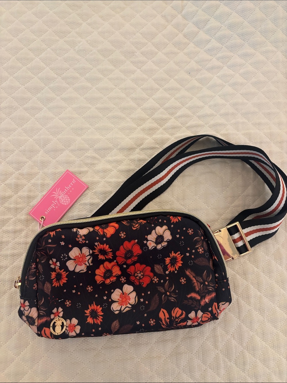 Simply Southern Black Crossbody with Coral, Pink and White Floral Print